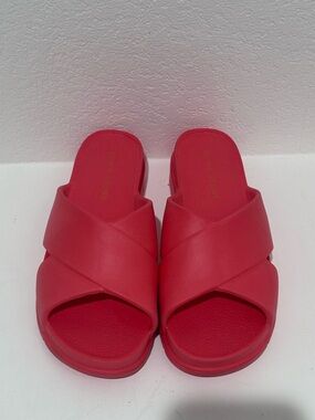 Women’s orange red Slide Sandals - Comfortable Crisscross Design